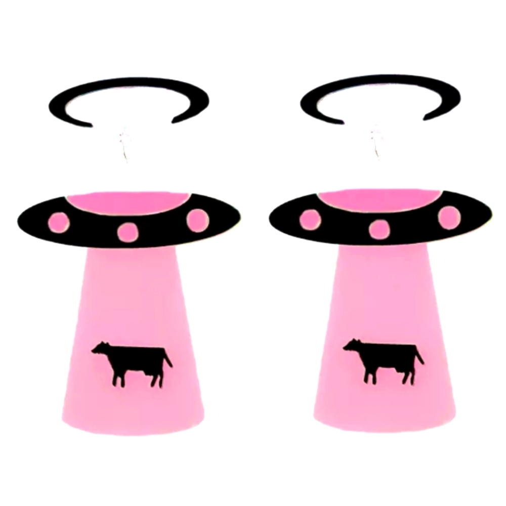 EARRINGS OVERSIZED ACRYLIC PINK ALIEN SHIP...